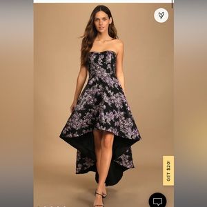 All romance black floral jacquard strapless high low dress (NEVER WORN)